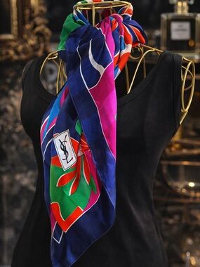 RARE YSL Vintage Silk Scarf 33” Bold Statement Collector Piece